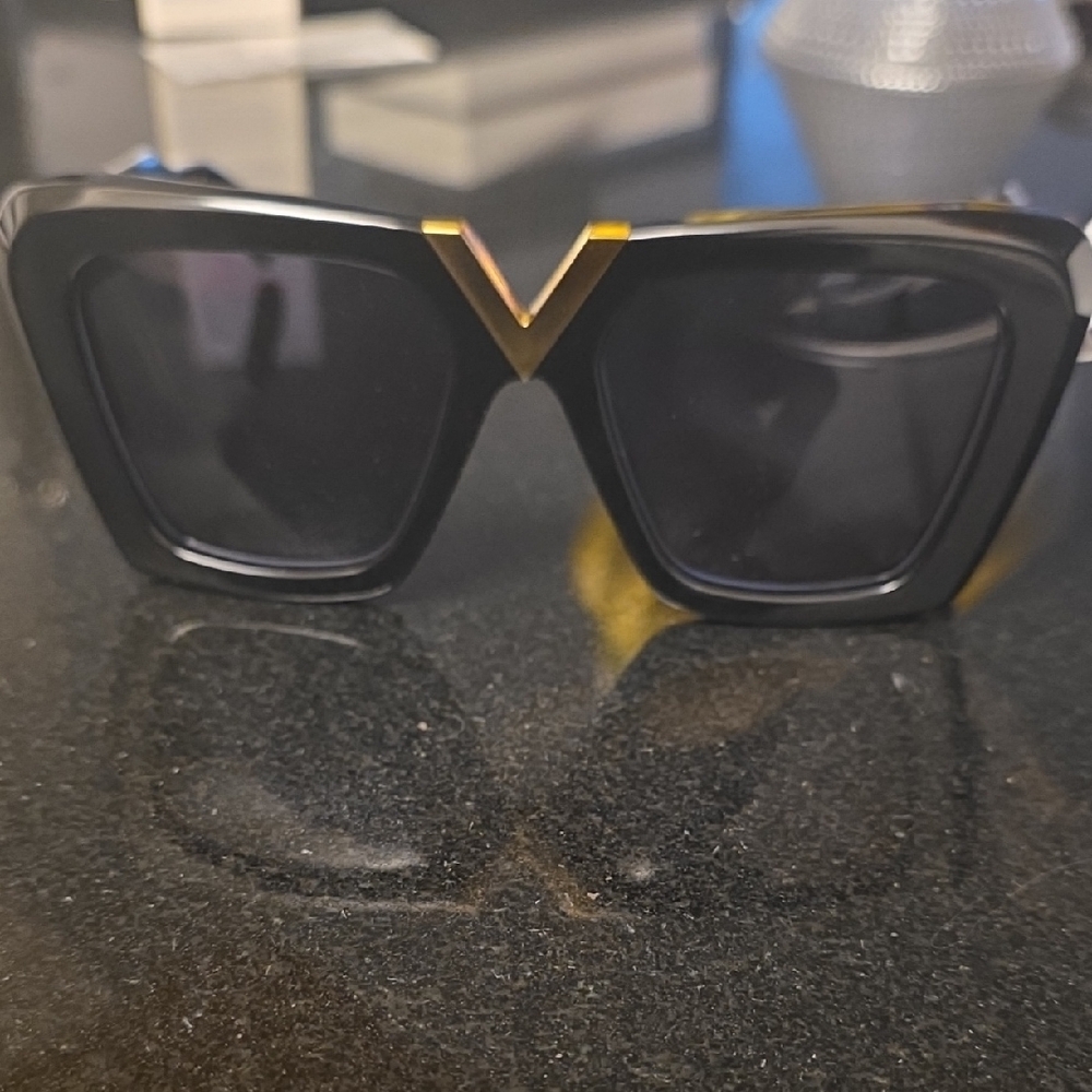Valentino Garavani Black Sunglasses with Gold Detail